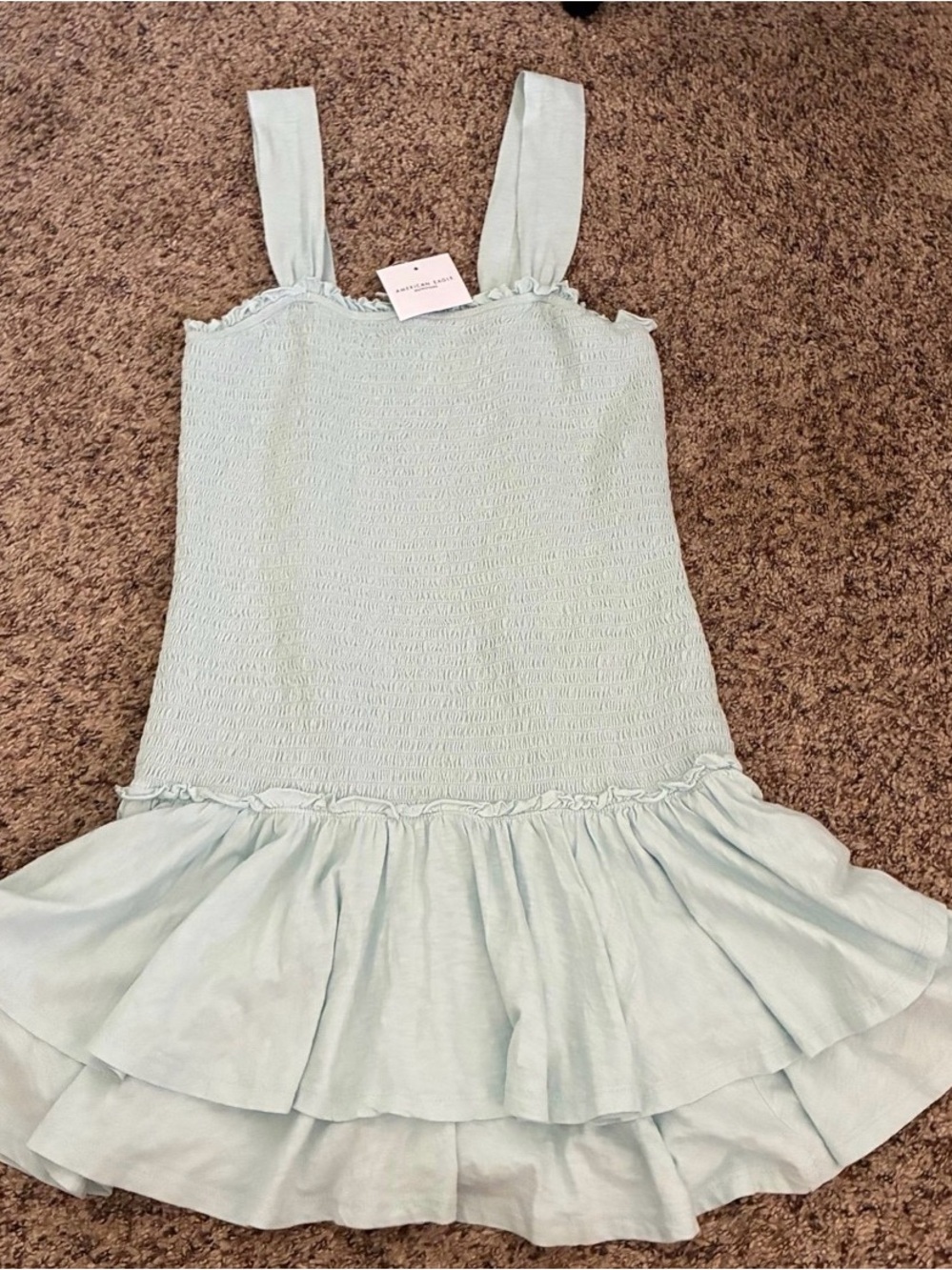American Eagle Sunchaser Knit Smocked Drop Waist Mini Dress